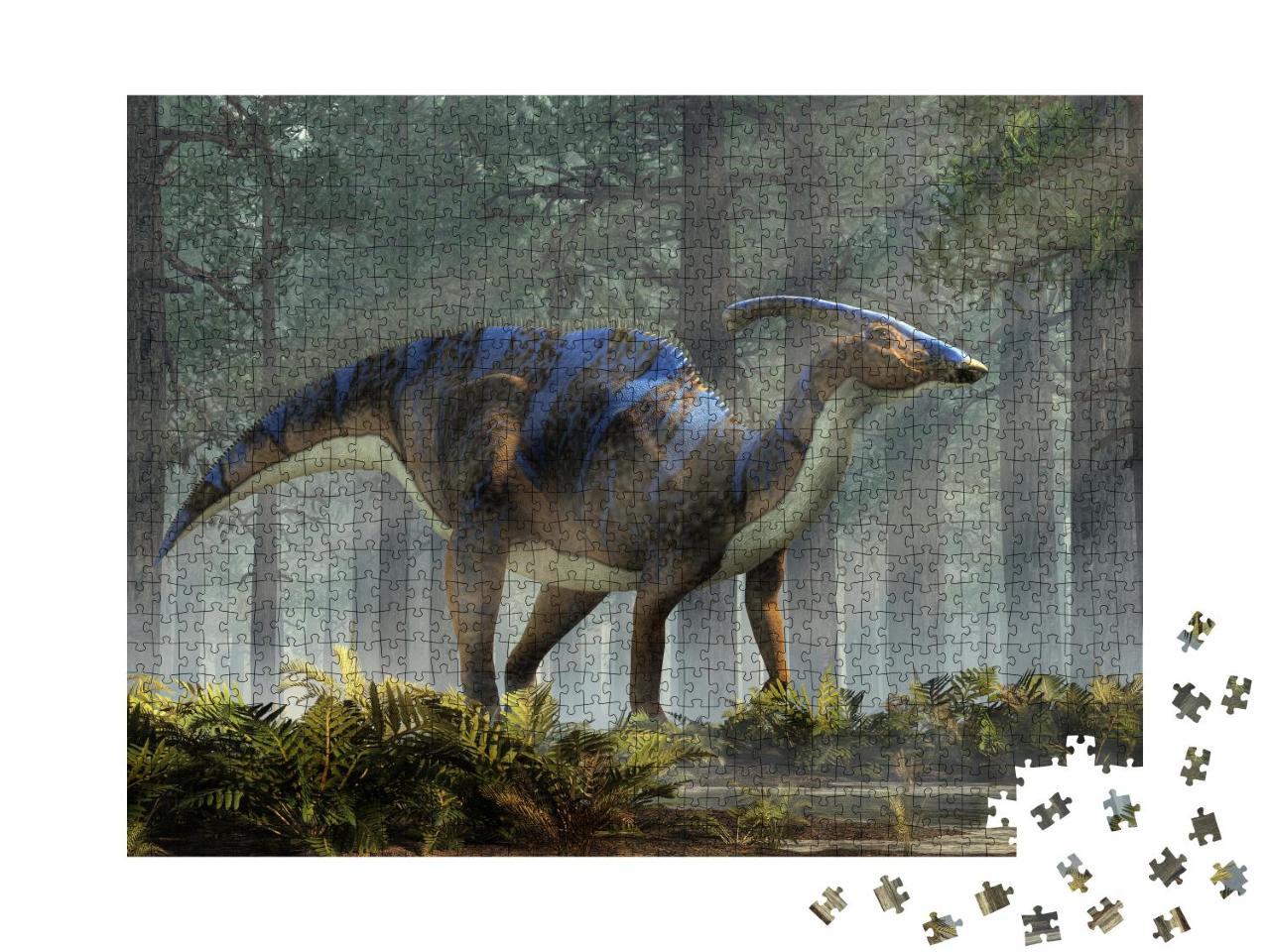 Puzzle 1000 Teile „Parasaurolophus, eine Art pflanzenfressender Dinosaurier, 3D-Rendering“