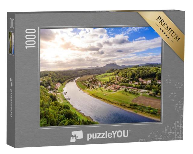 Puzzel 1000 stukjes „Uitzicht op de Elbe en Rathen vanaf de Bastei, Duitsland“