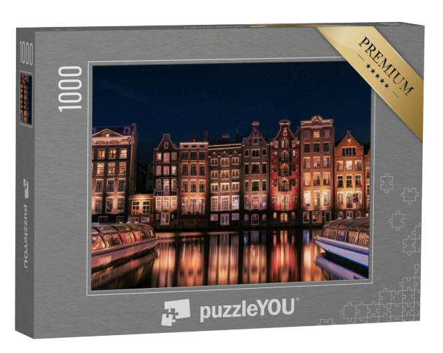 Puzzel 1000 stukjes „De danshuizen van Amsterdam bij nacht, Nederland“