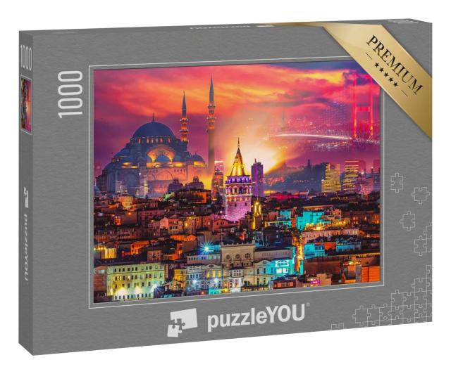 Puzzle 1000 Teile „Wunderschön beleuchtete Skyline von Istanbul, Türkei“