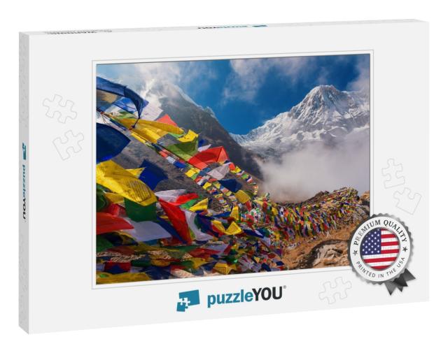 Prayer Flags & Mt. Annapurna I Background from Annapurna... Jigsaw Puzzle
