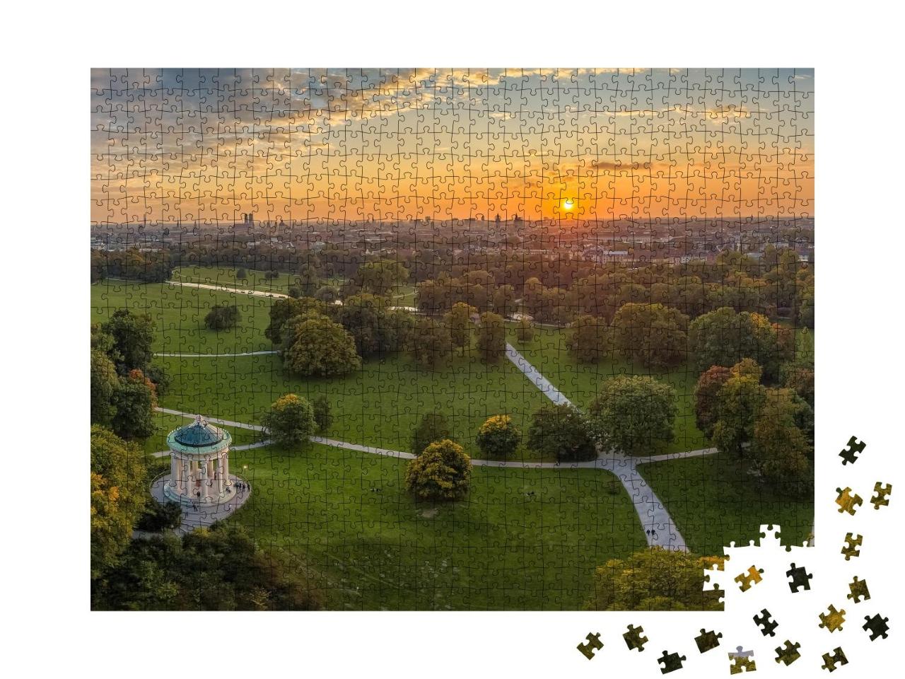 Puzzle 1000 Teile „Sonnenuntergang im Englischen Garten in München, Bayern“