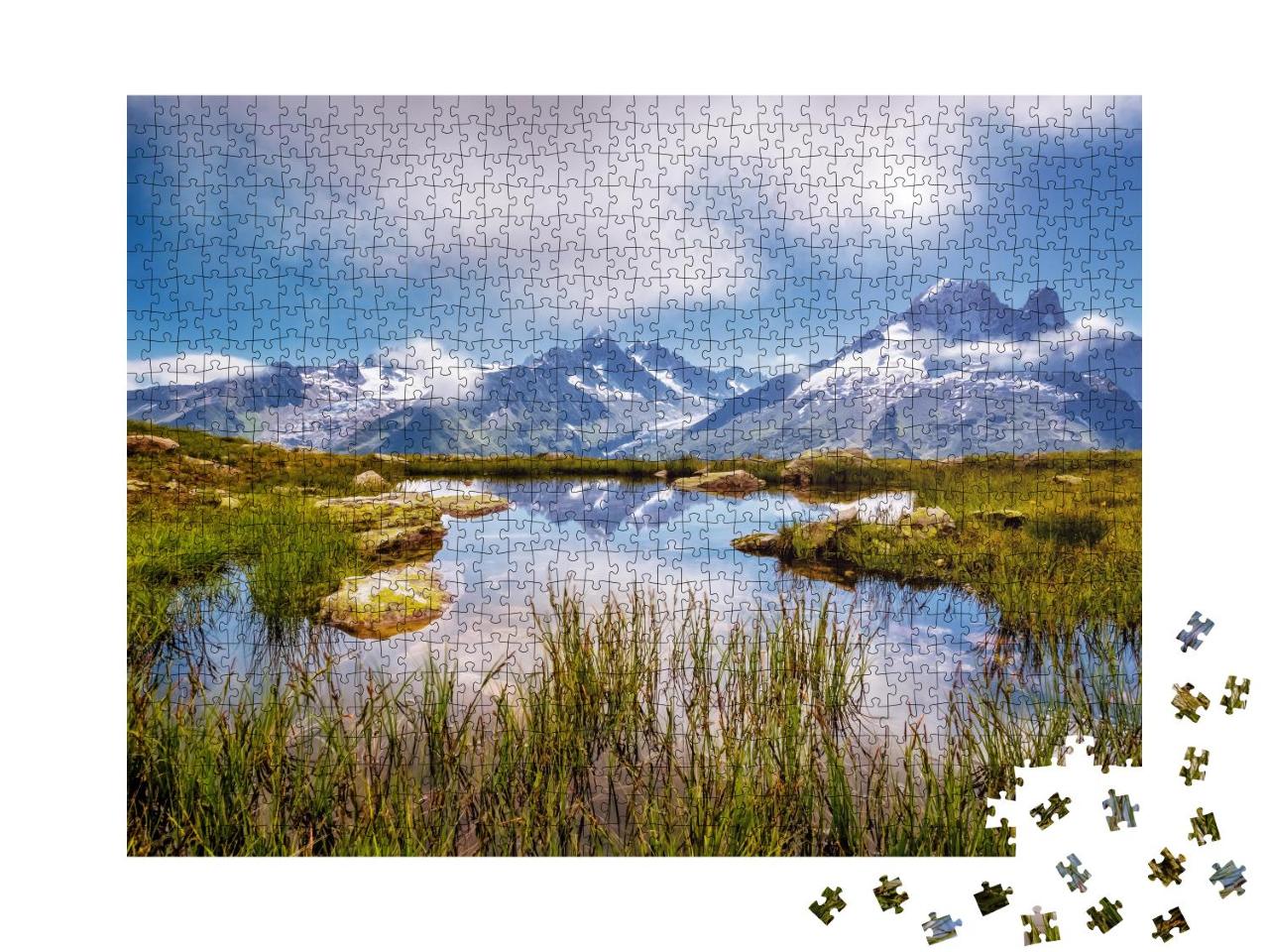 Puzzle 1000 Teile „Malerischer Mont-Blanc-Gletscher mit Lac Blanc, Aiguilles Rouges, Frankreich“