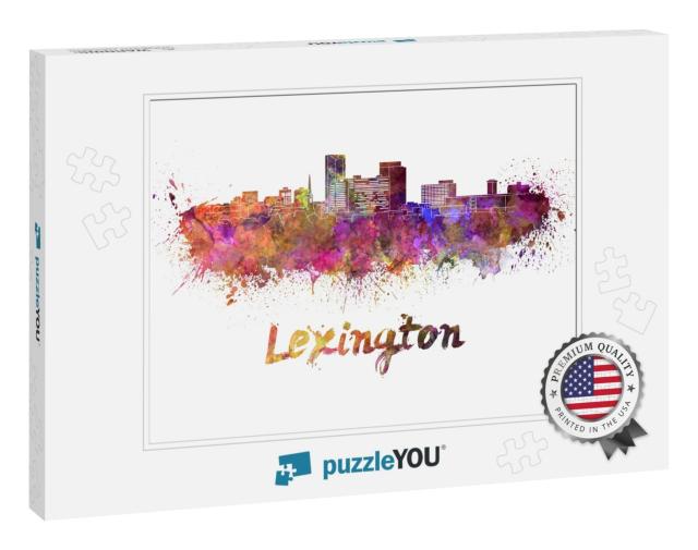 Lexington Skyline in Watercolor Splatters with Clipping P... Jigsaw Puzzle