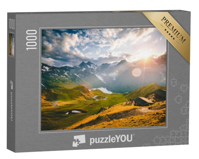 Puzzel 1000 stukjes „Luchtfoto van een bochtige weg op de Grossglockner, Salzburg, Oostenrijk“