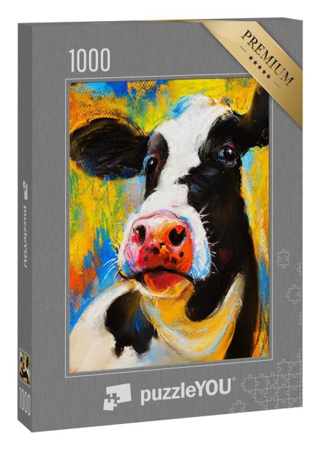 Puzzle 1000 Teile „Original-Pastellbild: Porträt einer Kuh“