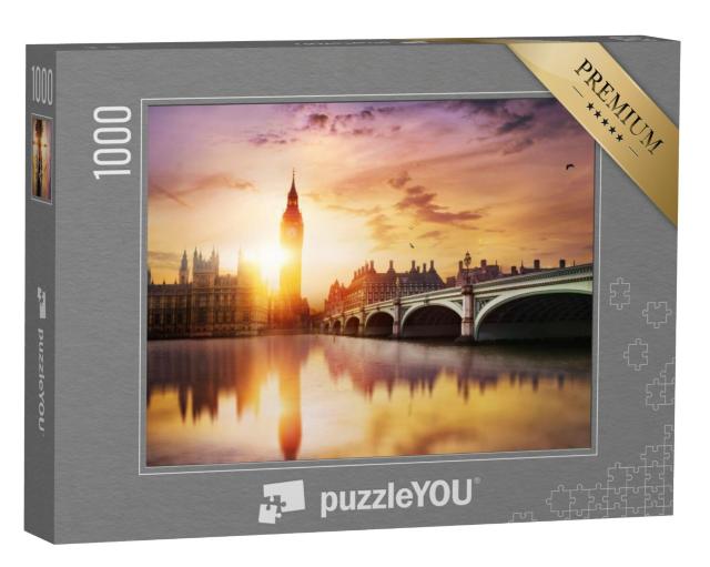 Puzzel 1000 stukjes „Big Ben en Westminster Bridge bij schemering, Londen, Engeland“