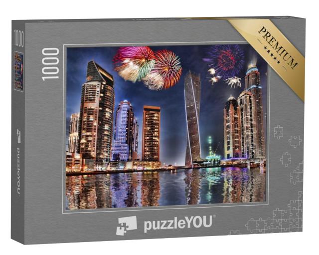 Puzzel 1000 stukjes „Nieuwjaarsvuurwerk in Dubai Marina“