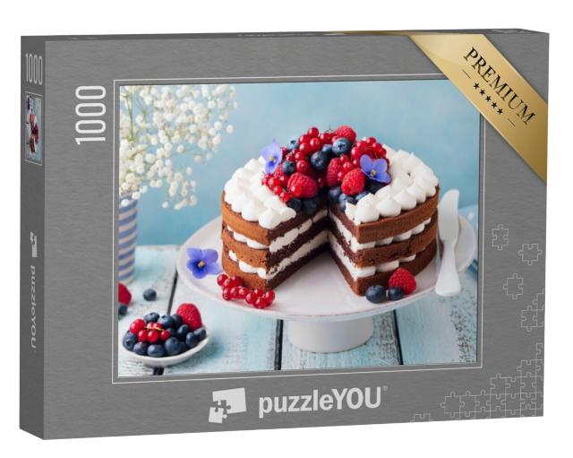 Puzzel 1000 stukjes „Chocoladetaart met slagroom en verse bessen“