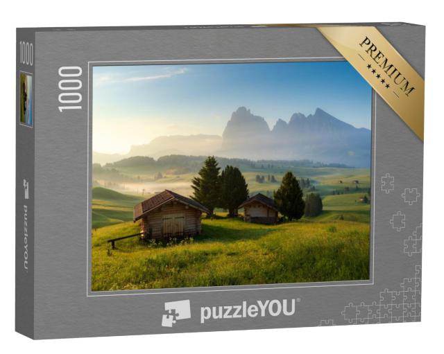 Puzzel 1000 stukjes „Chalets op de Alpe di Siusi, Dolomieten, Zuid-Tirol, Italië“