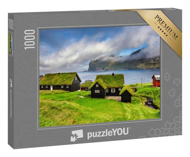 Puzzle 100 Teile „Dorf Mikladalur auf den Färöer Inseln in Dänemark“
