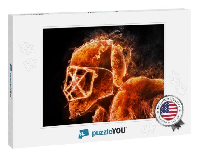 Hockey Player. Fire Style on Black Background. 2d Graphic... Jigsaw Puzzle