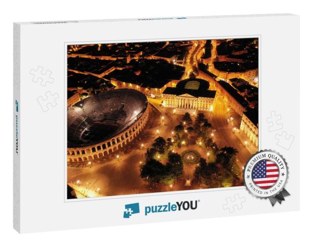 Aerial Drone Night Shot from Iconic Illuminated Arena The... Jigsaw Puzzle