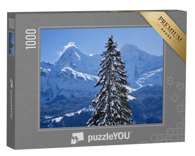 Puzzel 1000 stukjes „Panorama van de Berner Alpen met de bergtoppen Eiger en Mönch, Zwitserland“