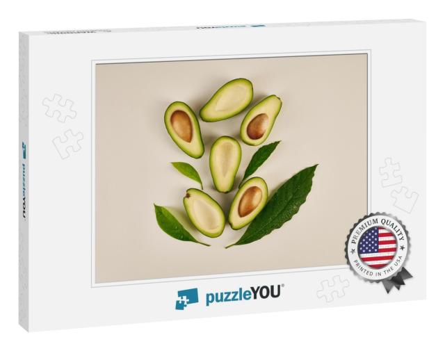 Composition with a Group of Green Avocados with Leaves on... Jigsaw Puzzle