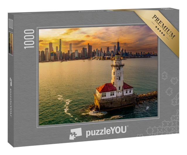 Puzzle „Chicago Hafen und Leuchtturm bei Sonnenuntergang“