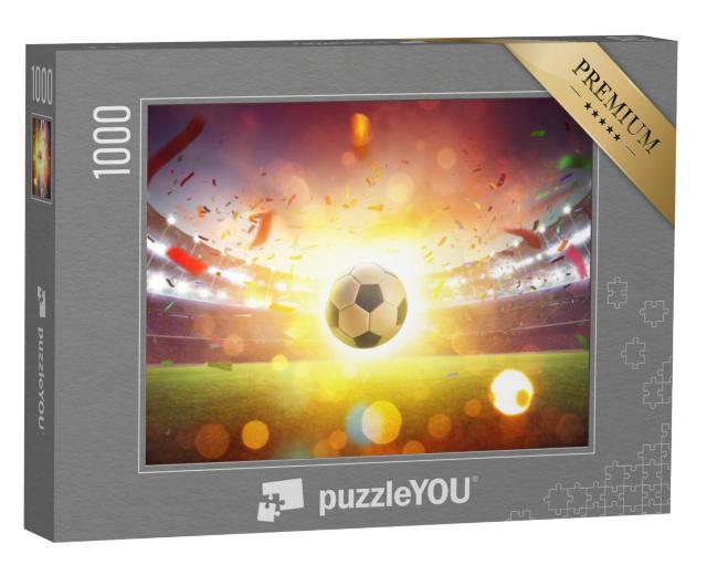 Puzzel 1000 stukjes „Drijvende voetbal in het voetbalstadion abstract“