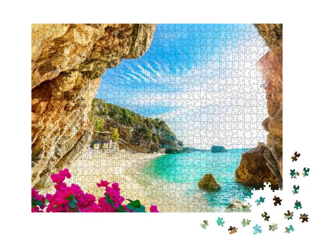 Puzzle 1000 Teile „Schöner Blick über das Meer und den Strand von Korfu, Griechenland“