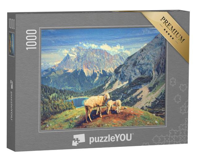 Puzzel 1000 stukjes „in de stijl van Paul-Cezanne - Seebensee en Coburger Hütte - Puzzelcollectie Kunstenaars & Schilderijen“