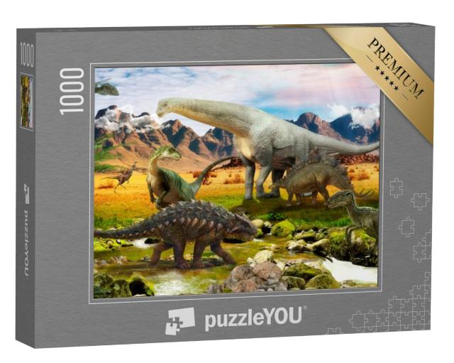 Puzzel 1000 stukjes „Afbeelding: Dinosaurussen, Park am See“