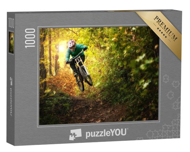 Puzzel 1000 stukjes „Mountainbikers in het herfstbos“