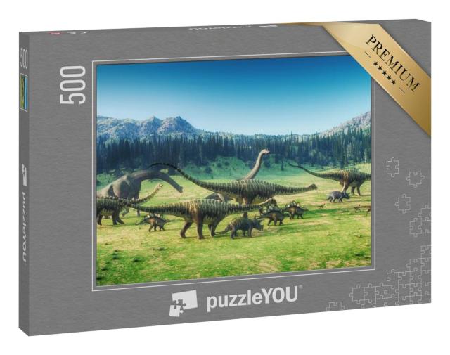 Puzzle 500 Teile „Dinosaurier auf dem Tal, 3D-Illustration“