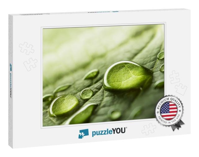 Large Beautiful Drops of Transparent Rain Water on a Gree... Jigsaw Puzzle