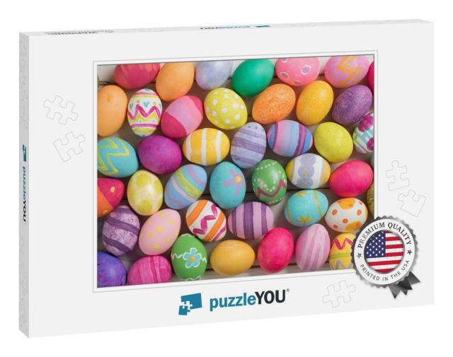 Many Bright & Colorful Easter Eggs Filling the Background... Jigsaw Puzzle