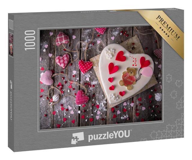 Puzzle 1000 Teile „Ein liebevoll dekorierter Kuchen in Herzform“