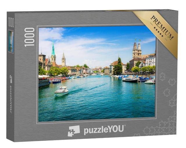 Puzzel 1000 stukjes „Zürich aan de Limmat en het Meer van Zürich, Zwitserland“