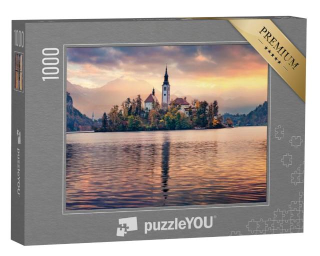 Puzzel 1000 stukjes „Bedevaartskerk aan het meer van Bled, Slovenië, Europa“