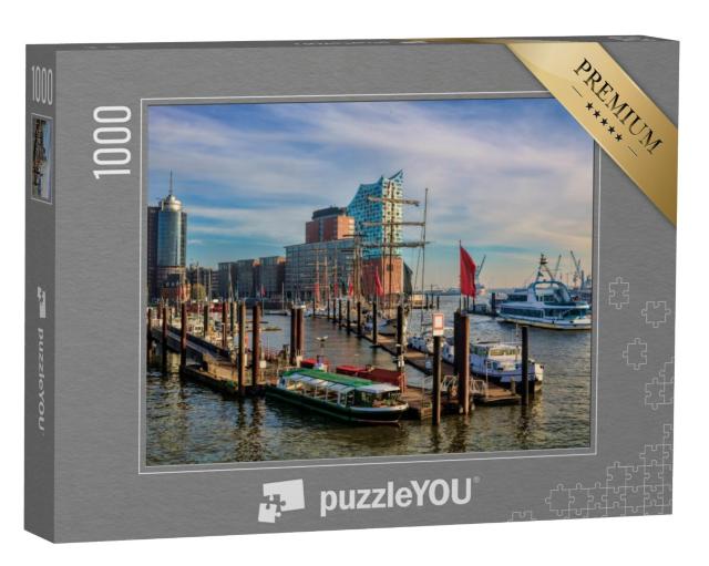 Puzzel 1000 stukjes „Schepen en boten in de haven van Hamburg, Duitsland“