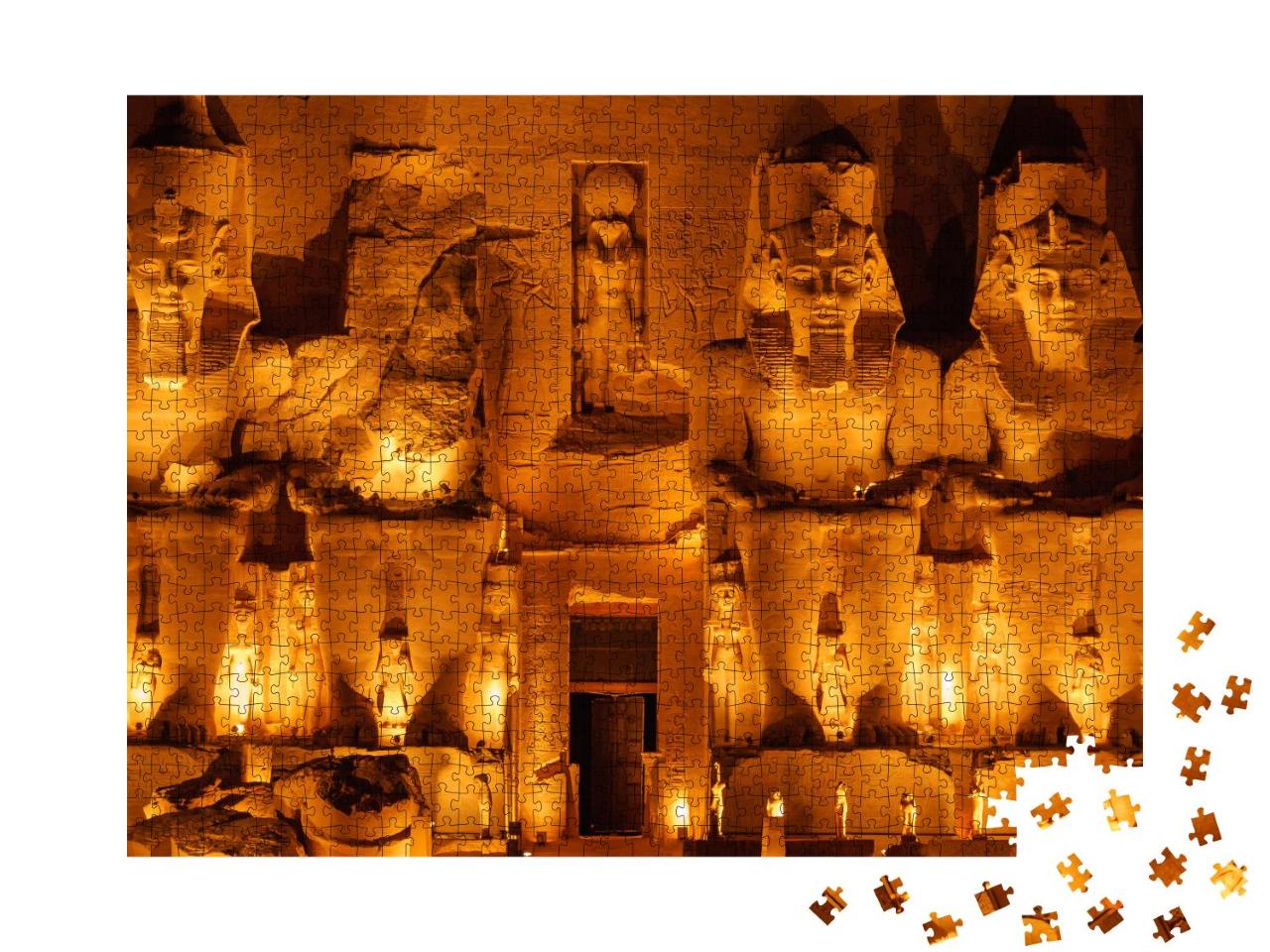 Puzzle 1000 Teile „Fotografie des Abu Simbel Tempels in der Nacht“