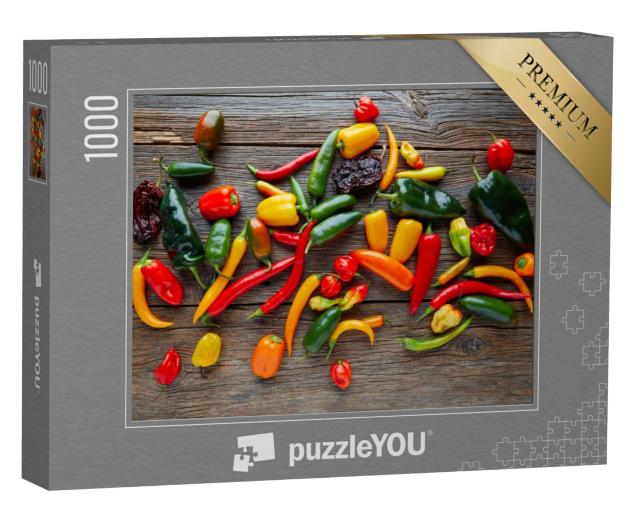 Puzzel 1000 stukjes „Mexicaanse hete pepers zoals habanero, poblano, serrano, jalapeno“