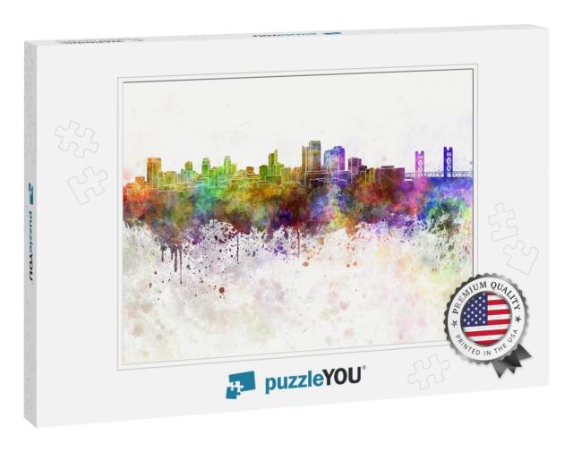 Sacramento Skyline in Watercolor Background... Jigsaw Puzzle