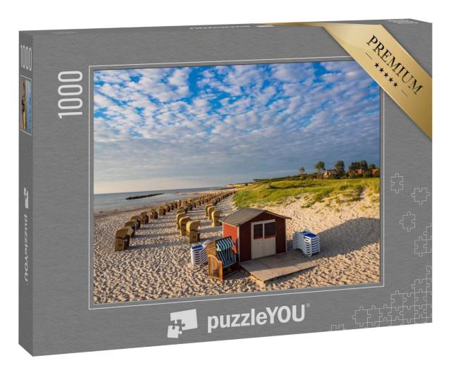 Puzzle 1000 Teile „Strandkörbe und Hütte am Ostseestrand in Wustrow, Deutschland“