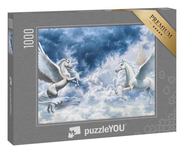 Puzzle 1000 Teile „3D-Tapete: Engel, Pferde, Hintergrund“