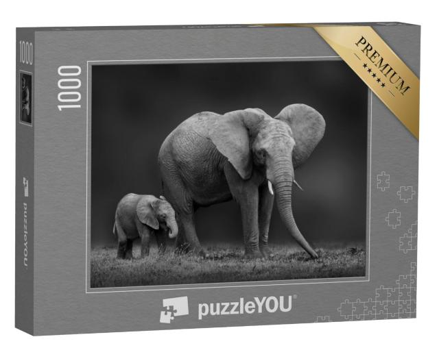 Puzzel 1000 stukjes „Afrikaanse olifant moeder en zoon“