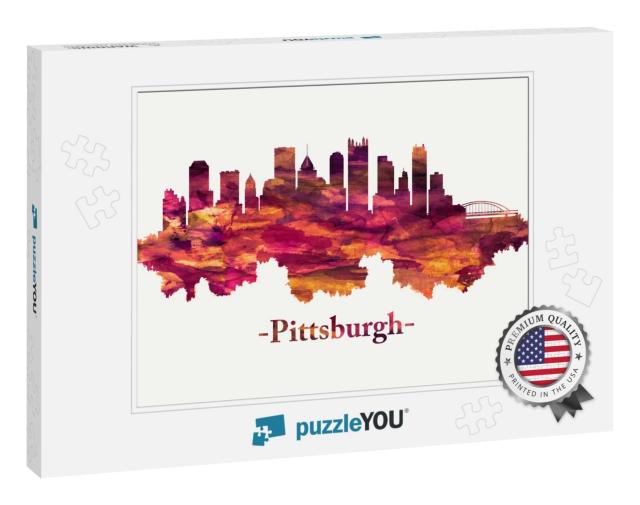 Red Skyline of Pittsburgh, City in Western Pennsylvania A... Jigsaw Puzzle