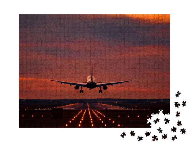 Puzzle 1000 Teile „Landeanflug im Sonnenuntergang auf dem Flughafen Otopeni“
