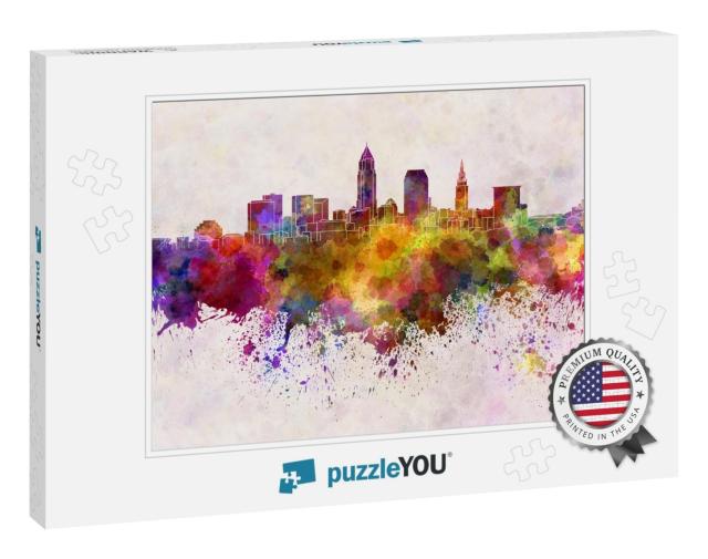 Cleveland Skyline in Watercolor Background... Jigsaw Puzzle