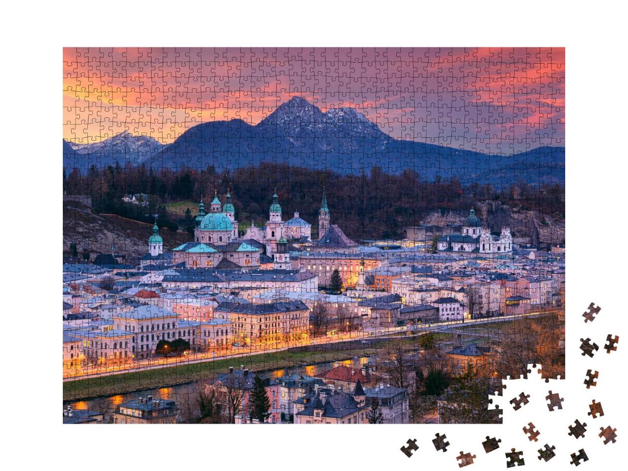 Puzzle 1000 Teile „Stadtbild von Salzburg im Sonnenuntergang“