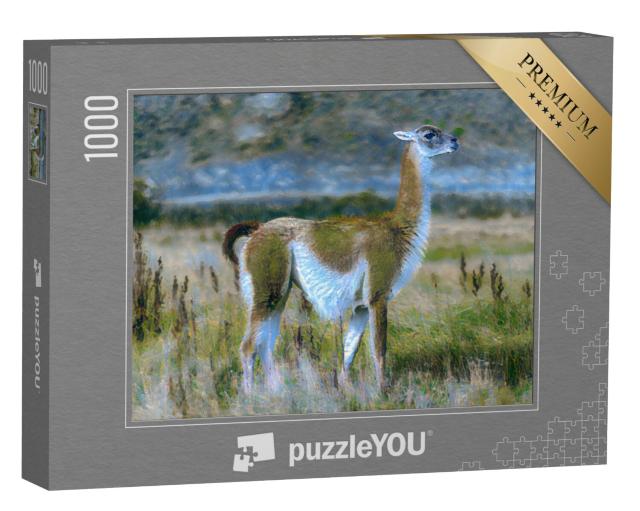 Puzzel 1000 stukjes „in de kunststijl van Claude Monet - Guanaco in het Nationaal Park Torres del Paine“