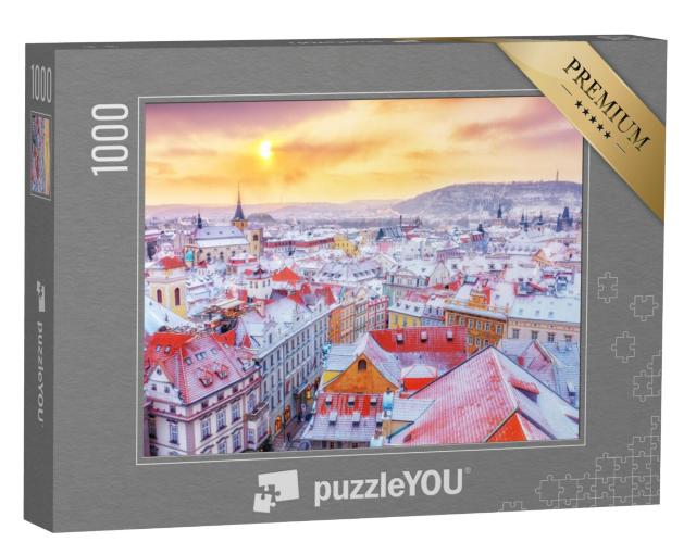 Puzzel 1000 stukjes „Praag in de kersttijd: uitzicht op besneeuwde daken“