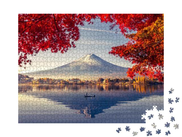 Puzzle 1000 Teile „Wunderschöner Panoramablick auf den Berg Fuji am Kawaguchiko-See, Japan“