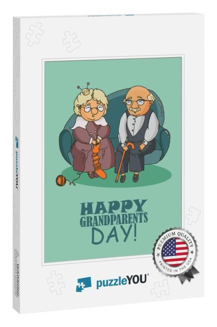 Happy Grandparents Day Vector Greeting Card in Doo... Jigsaw Puzzle