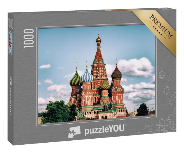 Puzzle 1000 Teile „Basilius-Kathedrale und Spasskaja-Turm auf dem Roten Platz, Moskau“
