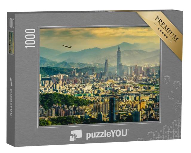 Puzzel 1000 stukjes „Panorama bij zonsondergang van Taipei, Taiwan“