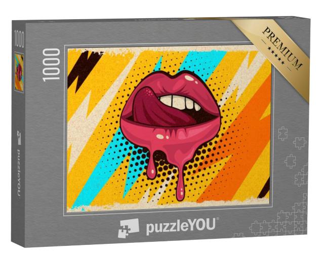 Puzzel 1000 stukjes „Pop-art: roze, rode lippen, mond en tong“