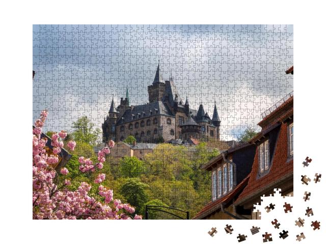Puzzle 1000 Teile „Blick auf das Schloss Wernigerode von der Stadt aus, Harz, Deutschland“
